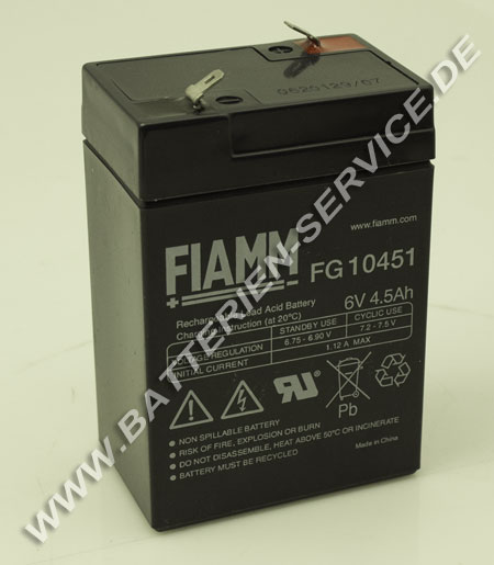 Fiamm FG10451 wartungsfreier Bleiakku 6V 4,5Ah AGM