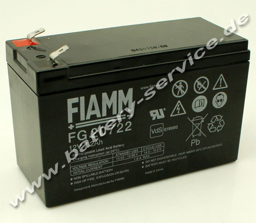 Fiamm FG20722 - wartungsfreier Bleiakku AGM - 12V 7,2Ah - Anschluss 6,3mm - mit VdS-Nr.