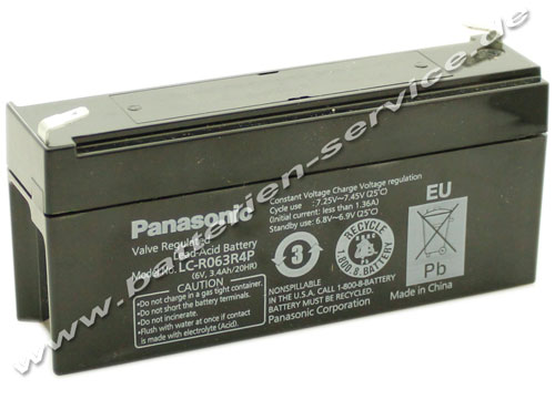 Panasonic LC-R063R4PG - wartungsfreier Bleiakku AGM - 6V 3,4Ah - Anschluss 4,8mm