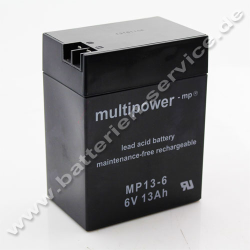 Multipower MP13-6 - wartungsfreier Bleiakku AGM - 6V 13Ah - Anschluss +6,3mm -4,8mm