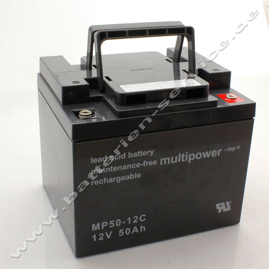 Multipower MP50-12C - wartungsfreier Bleiakku AGM - 12V 50Ah - Anschluss M6 - Zyklenakku