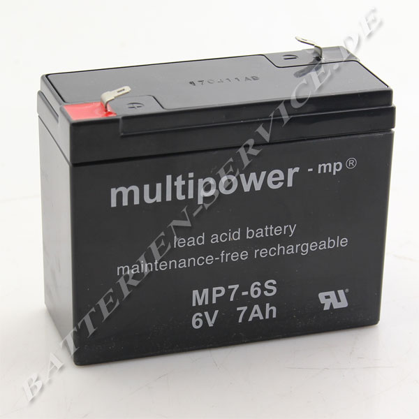 Multipower MP7-6S - wartungsfreier Bleiakku AGM - 6V 7Ah - Anschluss 4,7mm